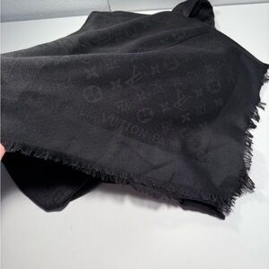 Louis Vuitton Monogram Shawl Wool Black  Used Good Condition 55” Square Approx